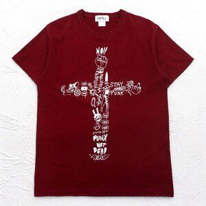 KIDILL Punk Cross Print T-Shirt -  Burgundy Cotton